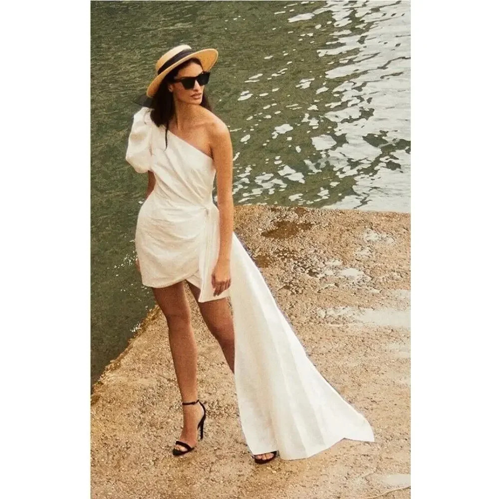 Sachin & Babi Dorien Bow Train Wrap Mini Dress Sz 4 Anthropologie Bridal…